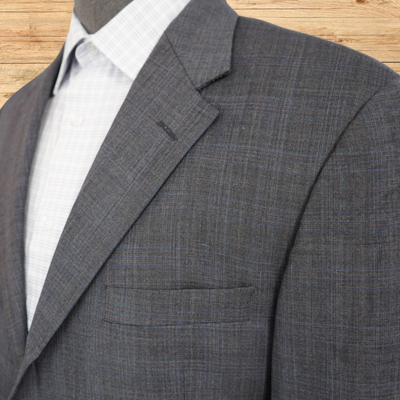 Hickey Freeman Lindsey Suit Jacket Mens 44R Worsted Wool Glenn Plaid Gray EUC - Picture 3 of 7
